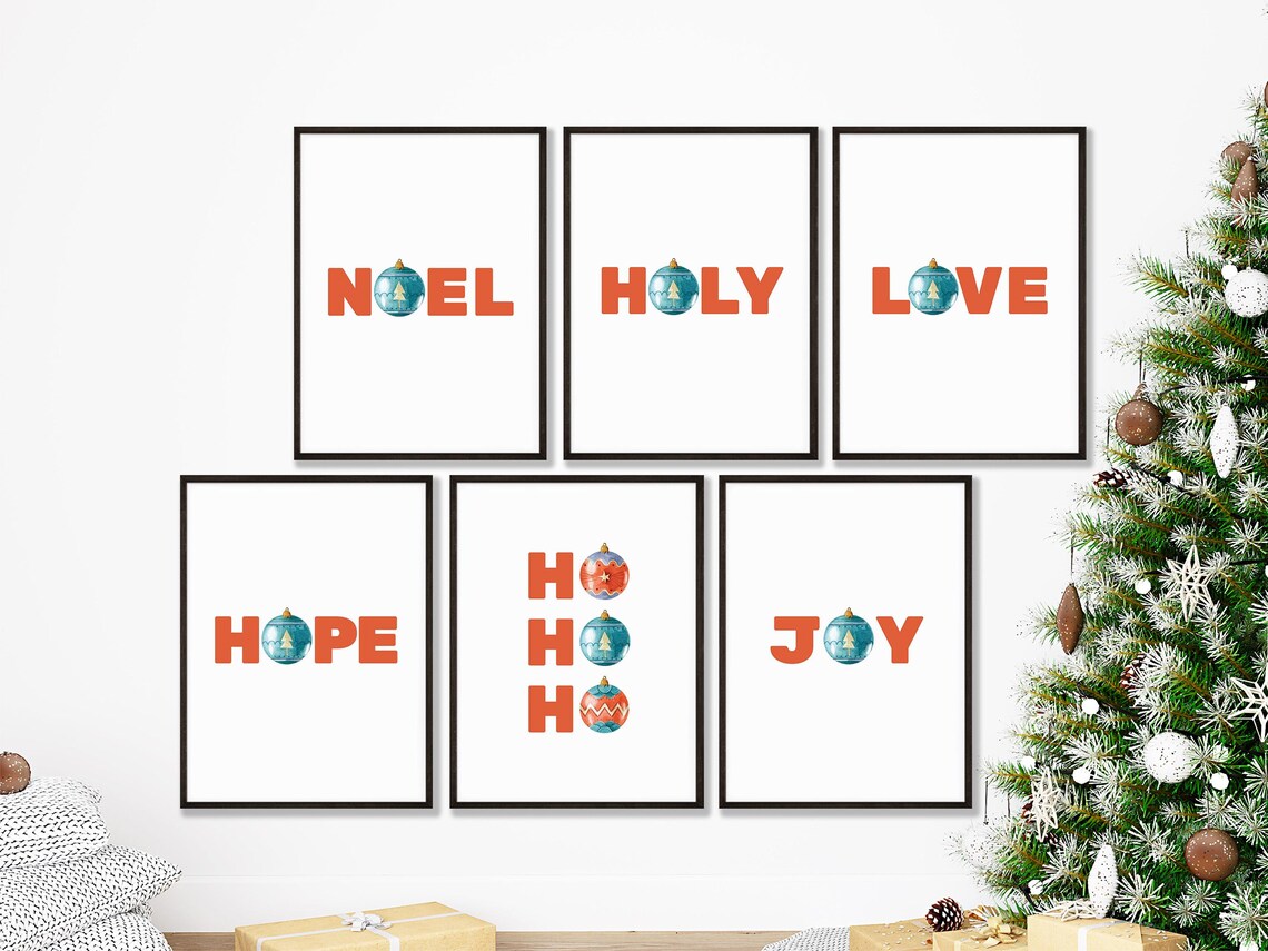 Minimalist Christmas Word Art Set Of 6 Modern Holiday Poster