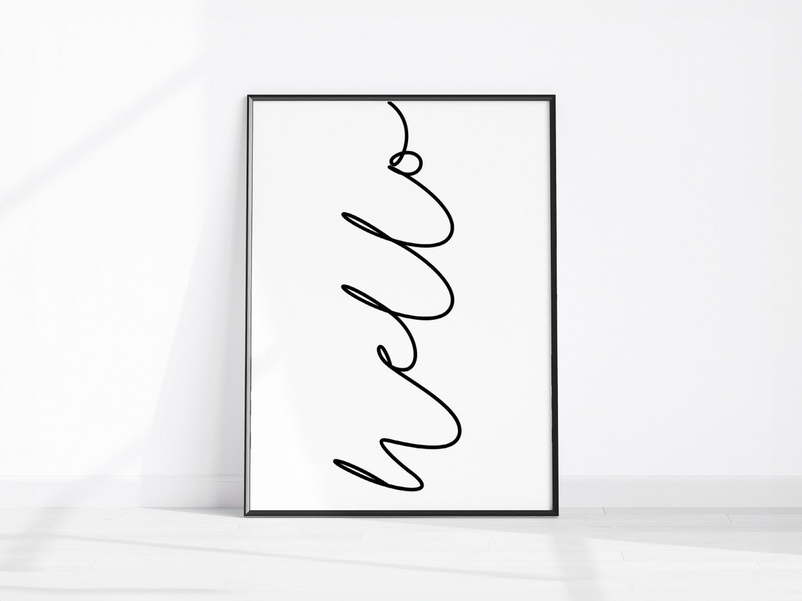 Hello Cursive Line Script Minimalist Entryway Sign Wall Print