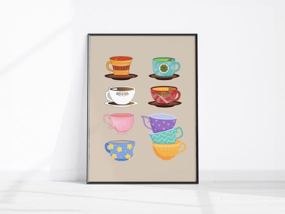 Retro Coffee Cups Kitchen Art Teacup Print Breakfast Poster Trendy Home Decor Boho Wall Prints