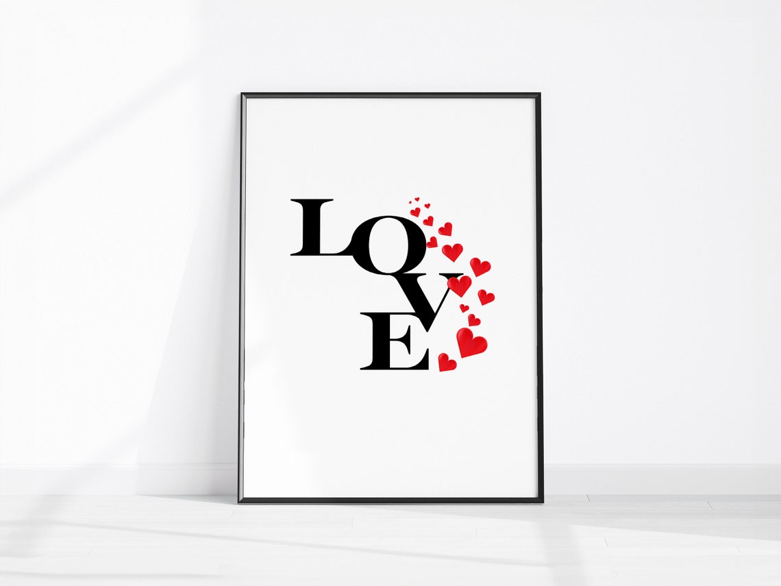 Love Typography Black Serif Letters Red Hearts Minimalist Poster