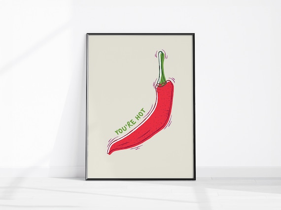 Youre Hot Wall Art Red Chilli Pepper Poster Trendy Kitchen Decor Cute Print Retro Food
