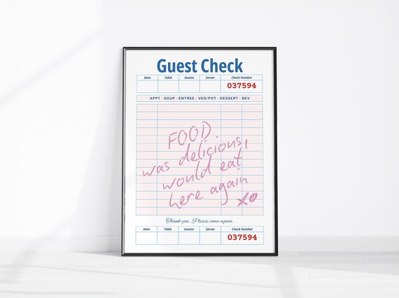 Guest Check Food Was Delicious Fun Restaurant Receipt Art Poster