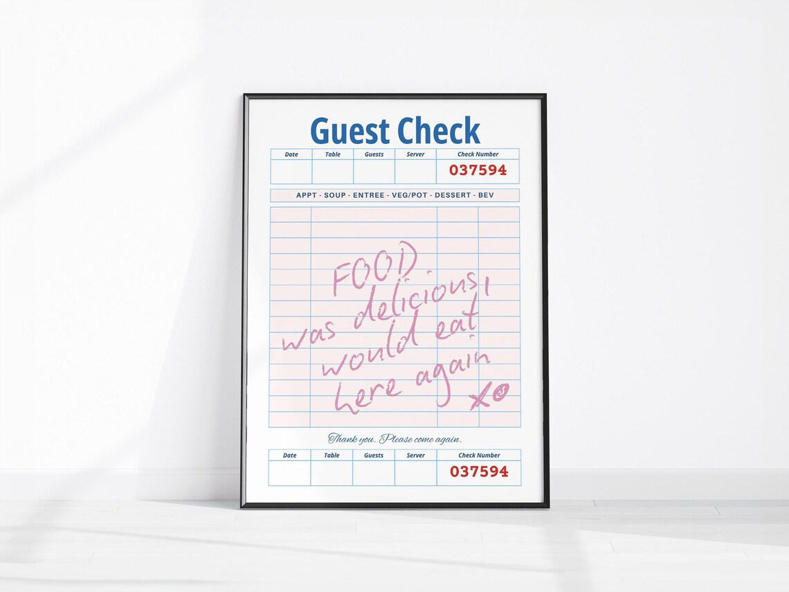 Guest Check Food Was Delicious Fun Restaurant Receipt Art Poster