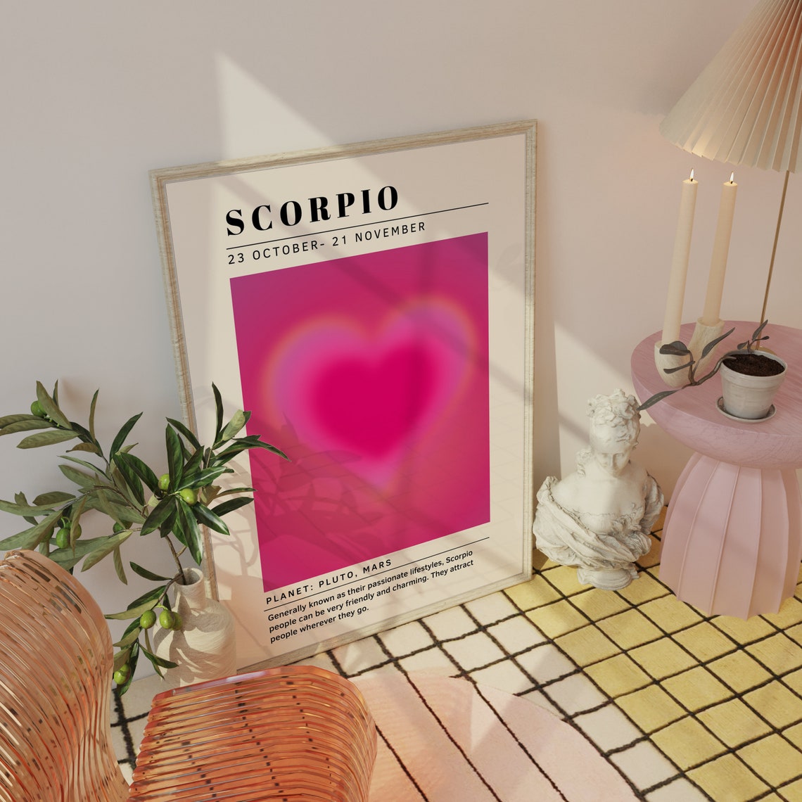 Scorpio Zodiac Sign Pink Aura Heart Spiritual Astrology Poster - Image 2