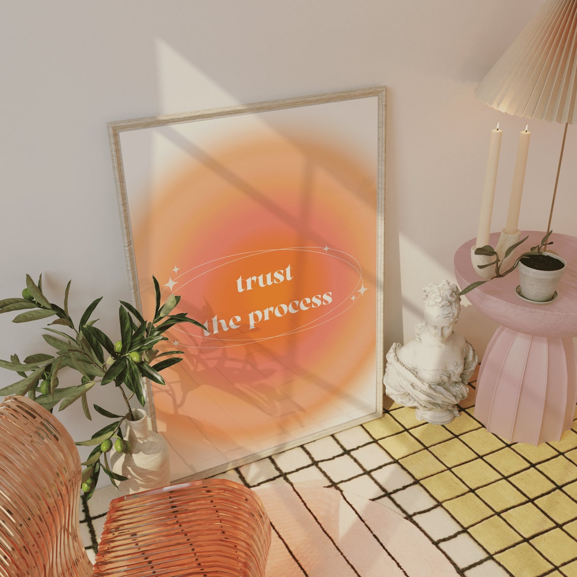 Pink Grainy Gradient Affirmation Poster Trust The Process Retro Aura Poster Spiritual Wall Art Pink Aura Print - Image 3