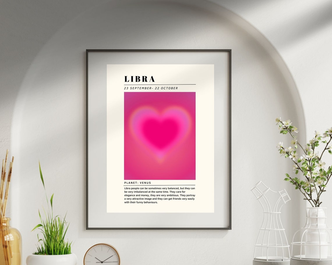 Libra Pink Aura Zodiac Star Sign Astrology Birthday Venus Wall Poster - Image 2