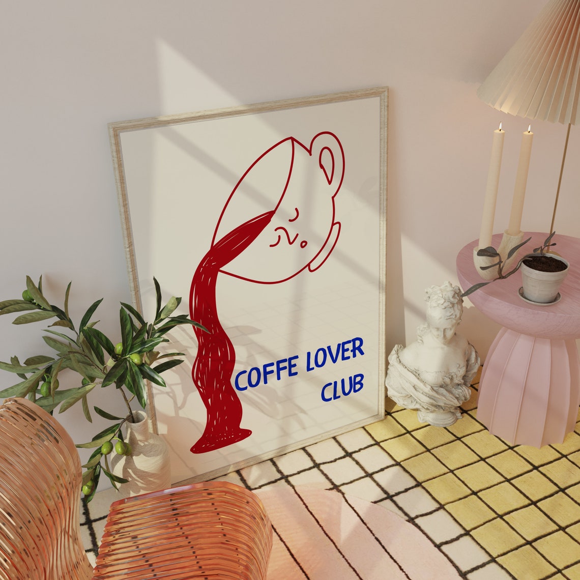 Coffe Lover Club Trendy Pouring Coffee Cup Sketch Kitchen Poster - Image 4