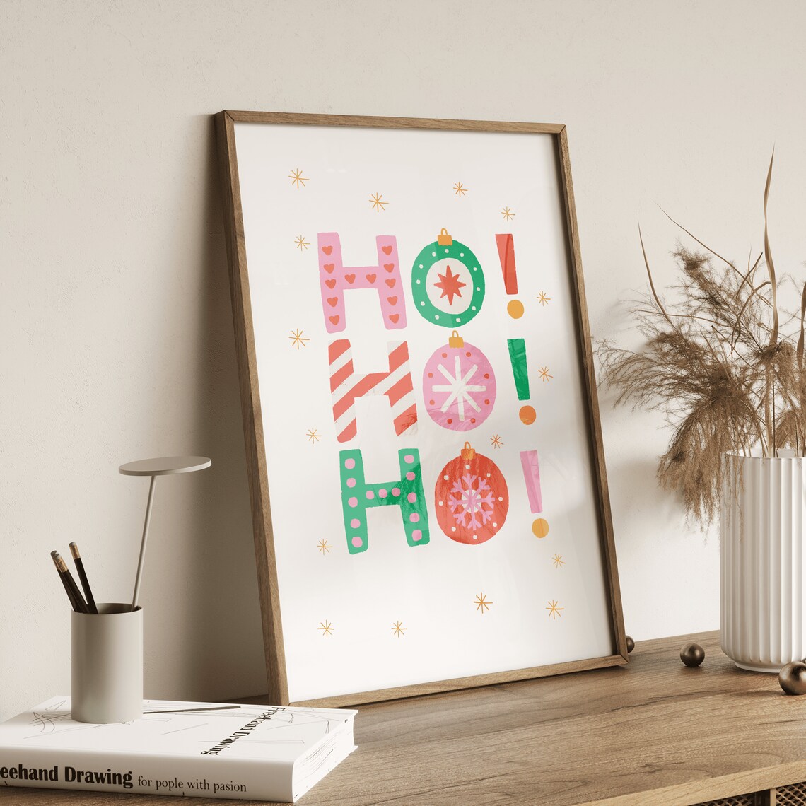 Ho Ho Ho Christmas Ornament Lettering Poster for Festive Holiday Wall Decor - Image 3