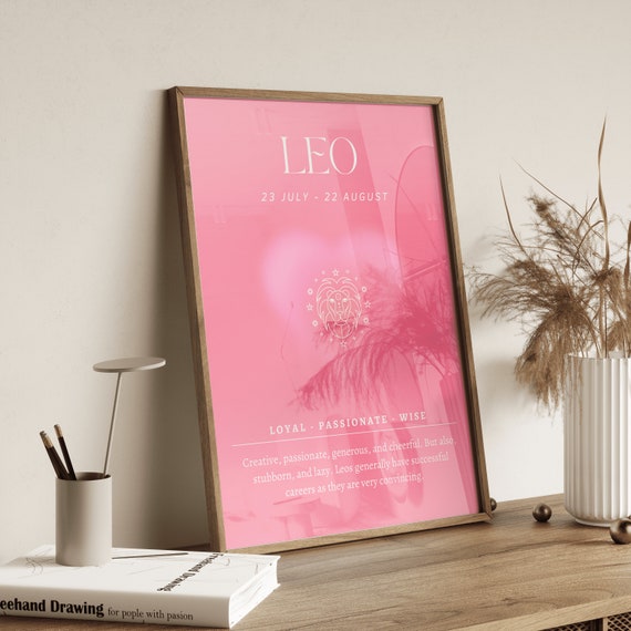 Leo Gifts Leo Pink Poster Leo Print Leo Star Sign Astrology Print Leo Zodiac Print Spiritual Wall Art Trendy Wall Art Print