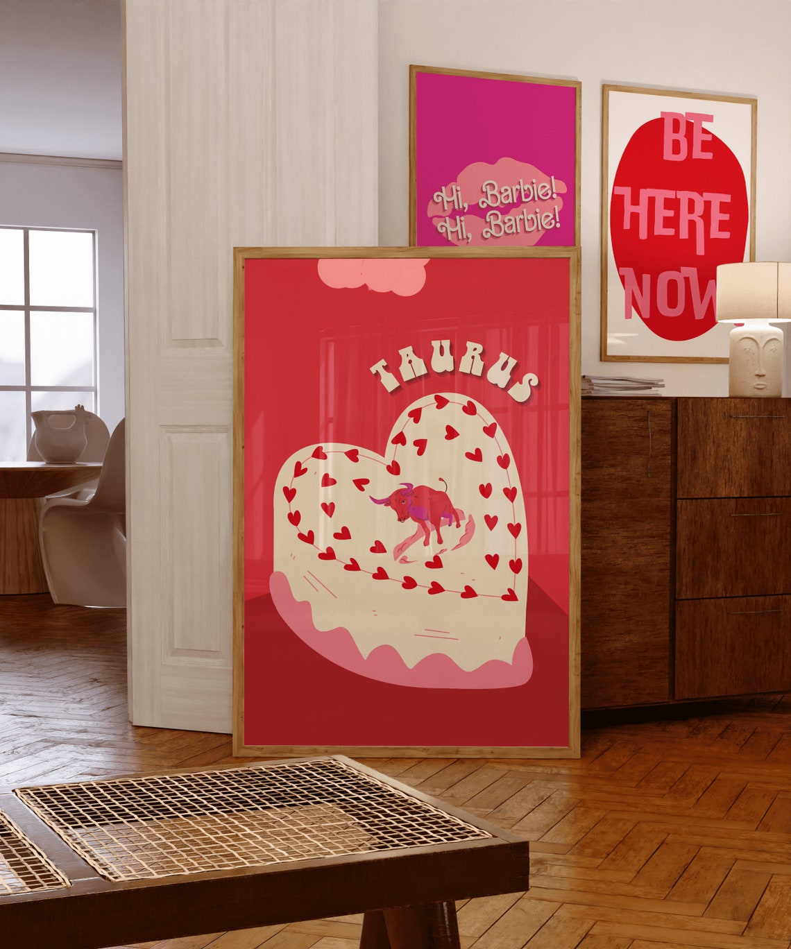 Taurus Heart Cake Zodiac Birthday Red Cute Retro Astrology Wall Poster