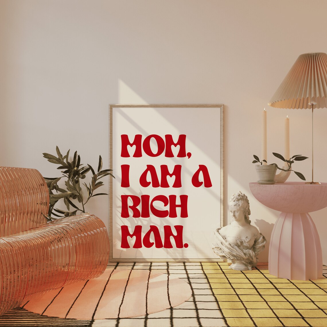 Mom I Am A Rich Man Quote Red Retro Typography Poster for Bold Room Decor - Image 2