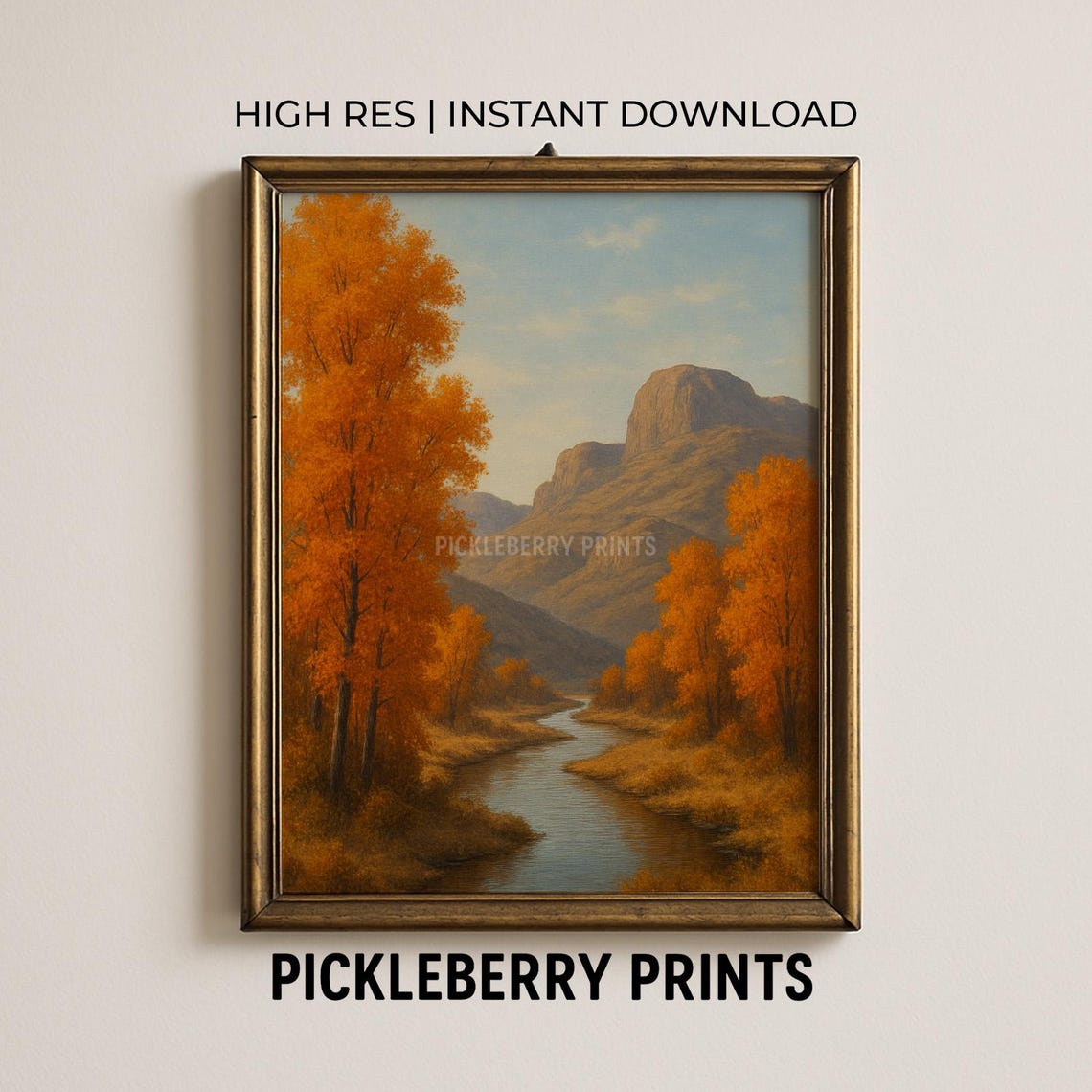 Vintage Fall Landscape Oil Painting Golden Valley River Poster