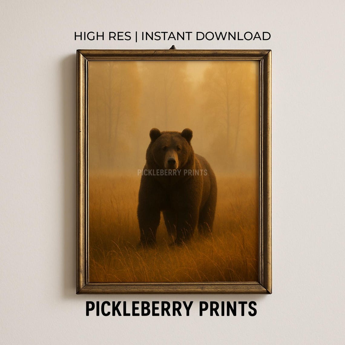 Majestic Brown Bear In Golden Misty Meadow Wildlife Art Poster