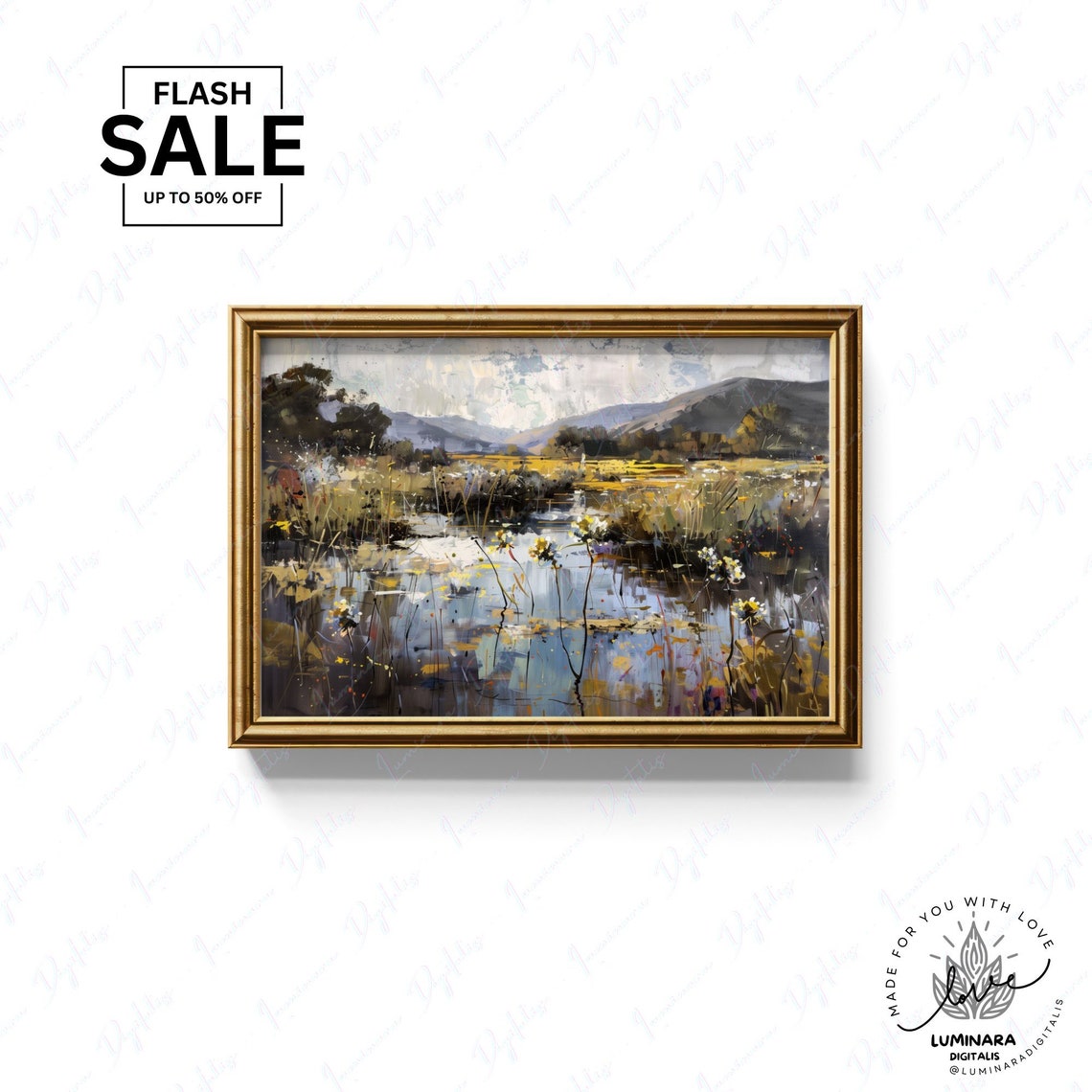Serene River Meadow Reflections With Distant Mountains Art Poster - Image 3