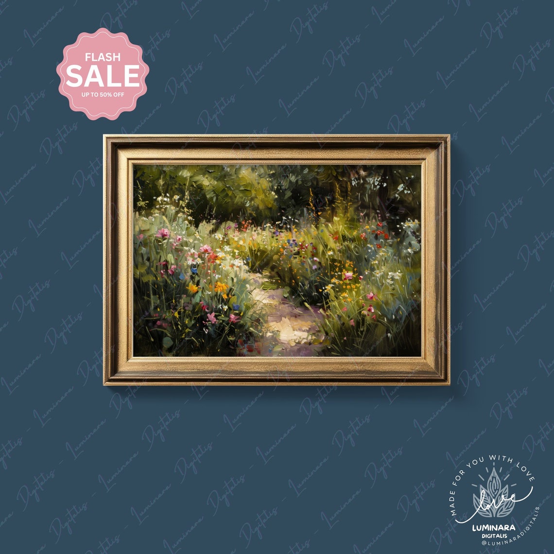 Summer Garden Path Between Flower Beds Impressionist Art Print - Image 4