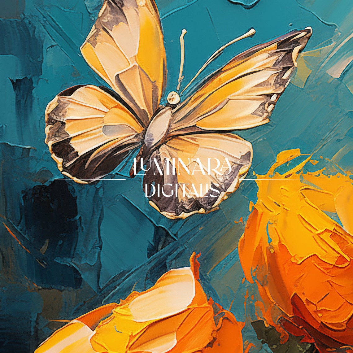 Orange Flower Butterfly Post Impressionist Wall Art Vintage Floral Print Botanical Art 00274 - Image 3