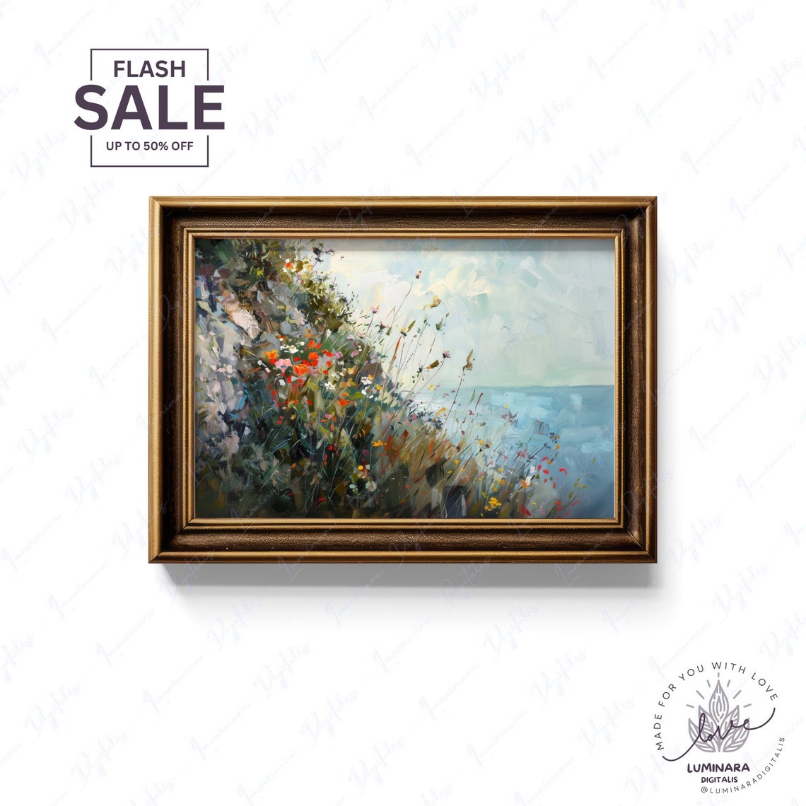 Coastal Cliffside Wildflowers Overlooking The Sea Impressionist Poster - Image 2