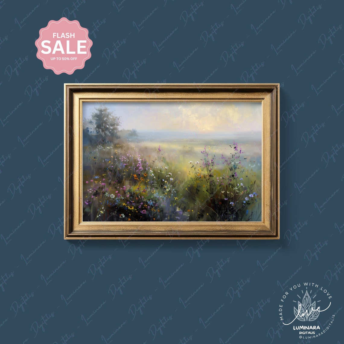 Golden Sunrise Over A Misty Blooming Wildflower Meadow Poster - Image 4