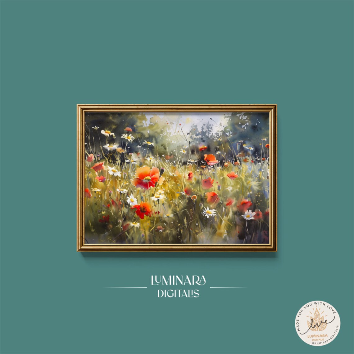 Watercolor Meadow Of Poppies And Daisies In Morning Light Poster