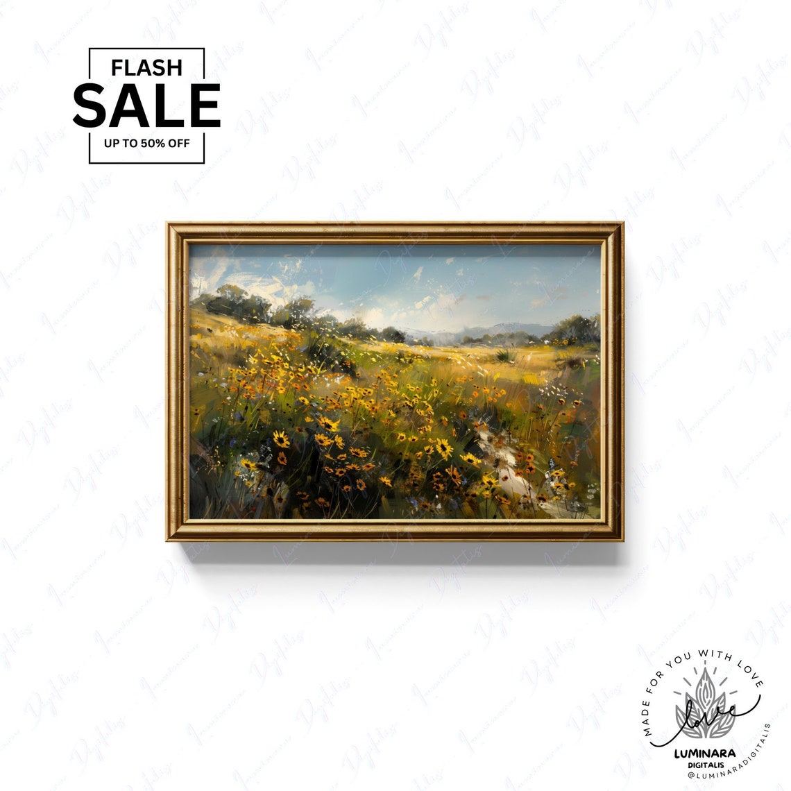 Vibrant Yellow Wildflower Field Under A Bright Summer Sky Poster - Image 3