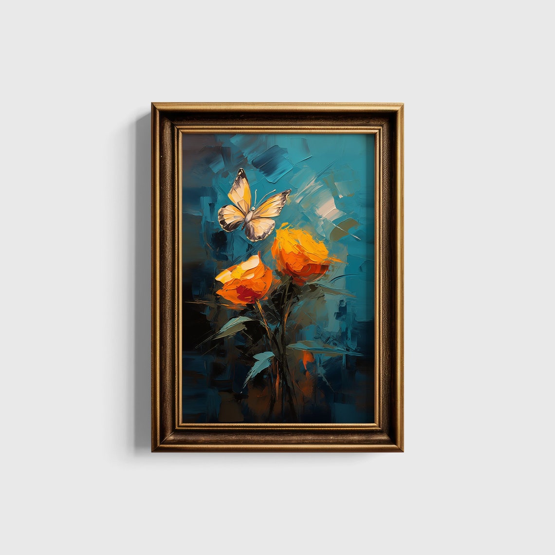 Orange Flower Butterfly Post Impressionist Wall Art Vintage Floral Print Botanical Art 00274 - Image 5