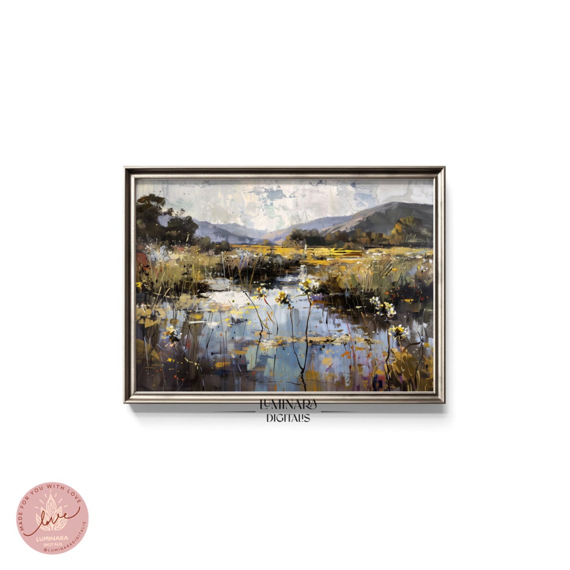 Serene River Meadow Reflections With Distant Mountains Art Poster - Image 5