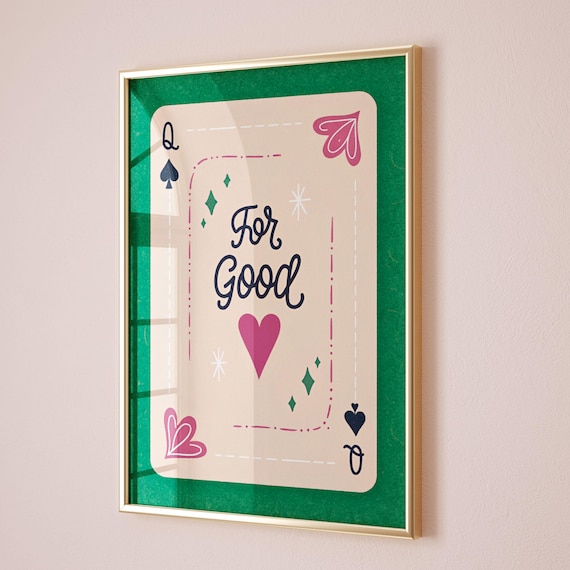 For Good Queen of Spades Playing Card Preppy Pink Heart Poster