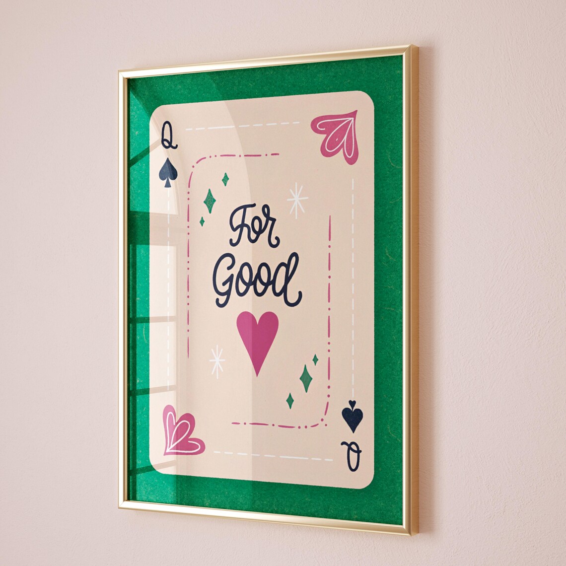 For Good Queen of Spades Playing Card Preppy Pink Heart Poster