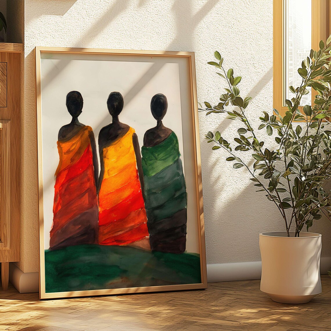 Black Woman Boho Portrait, Watercolor Wall Art