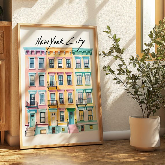 Watercolor New York City Art Print Pastel Nyc Row Houses