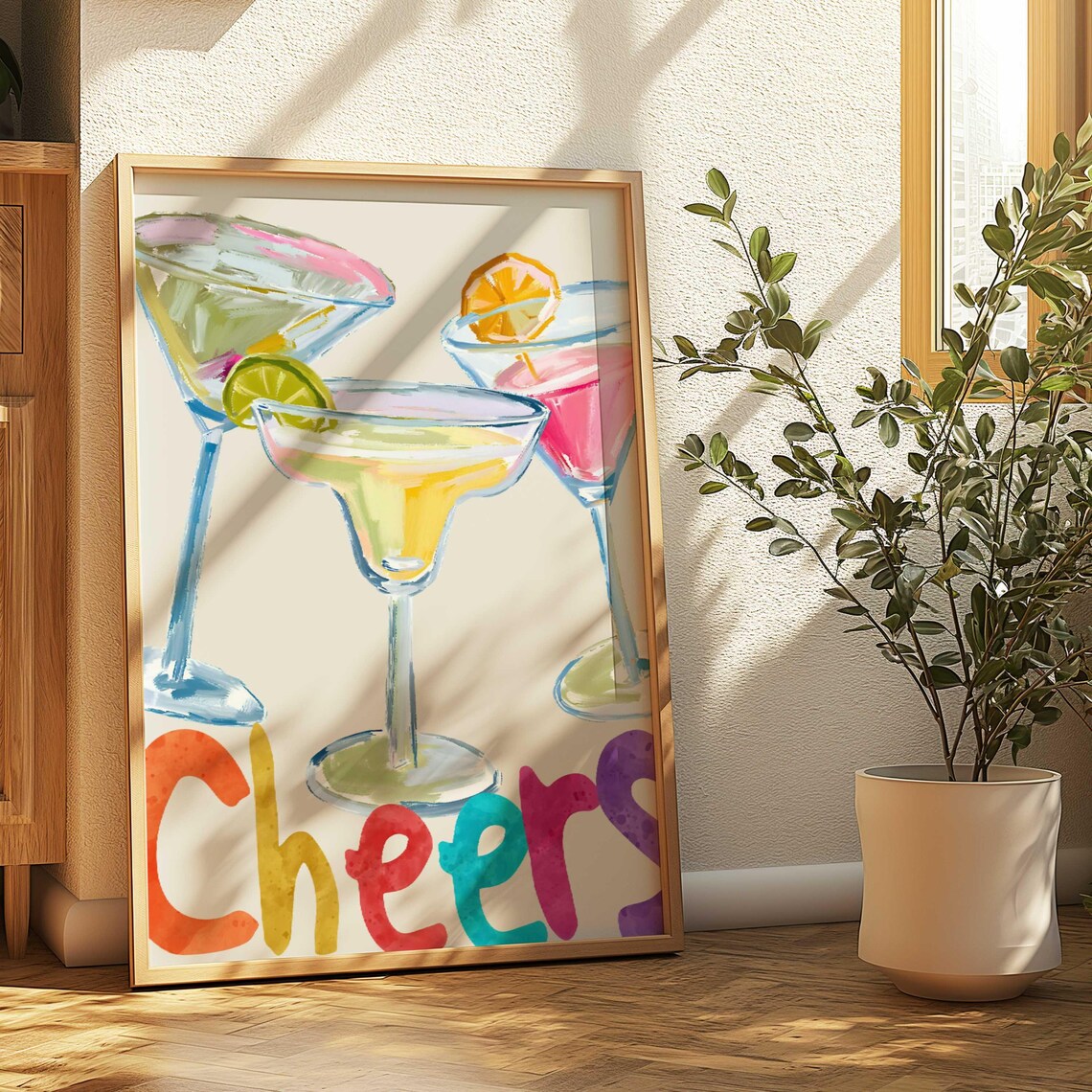 Cheers Watercolor Poster Print, Cocktail Bar Decor