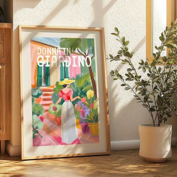 Donna in Giardino Italian Garden Poster Woman Flowers Villa Decor
