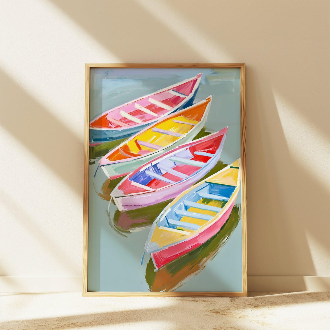 Pastel Rowboats On Calm Water Colorful Nautical Coastal Decor Poster