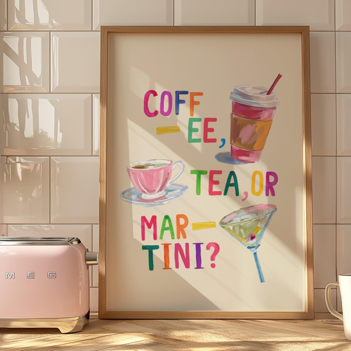 Bar Cart Poster Print, Watercolor Kitchen Decor