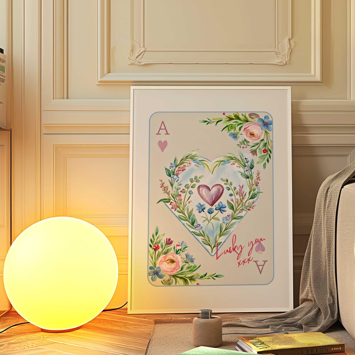 Ace Of Hearts Botanical Print Lucky You Retro Wall Art