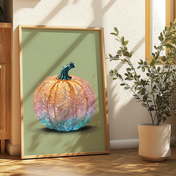 Fall Disco Pumpkin Art Print Trendy Maximalist Decor