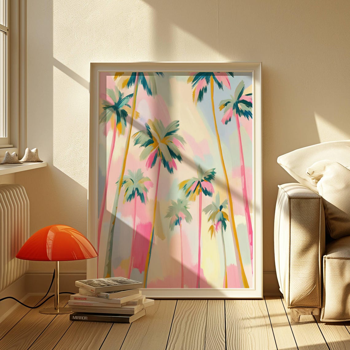 Pastel Palm Trees Tropical Coastal Beach House Decor Art Poster