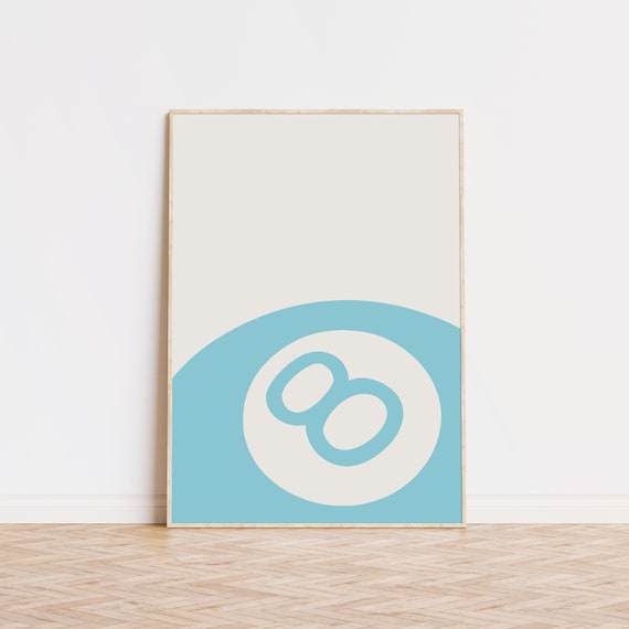 Light Blue 8 Ball Lucky Billiards Graphic Retro Game Room Wall Poster