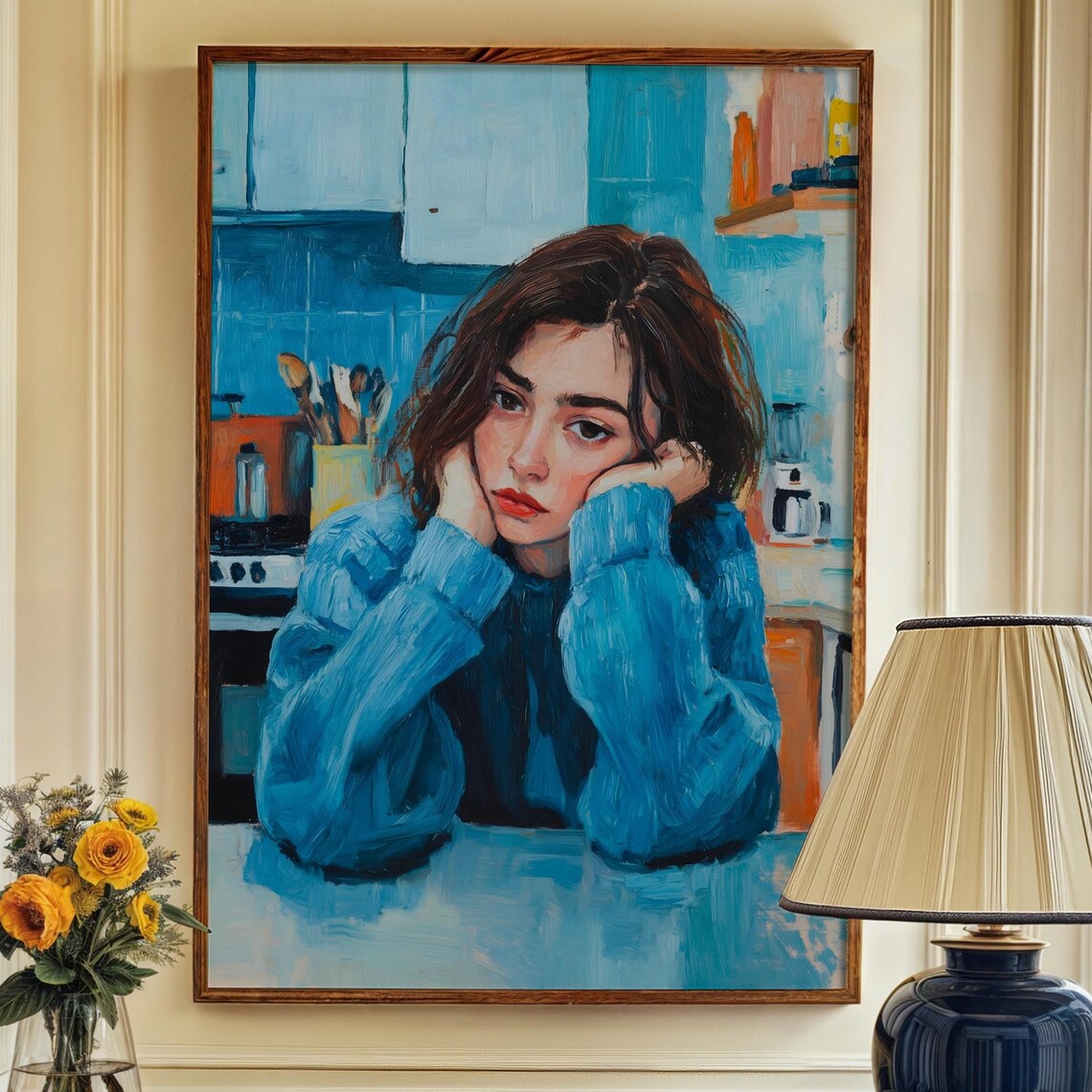 Girl In Blue Jumper Kitchen Portrait Contemporary Art Poster - Image 4