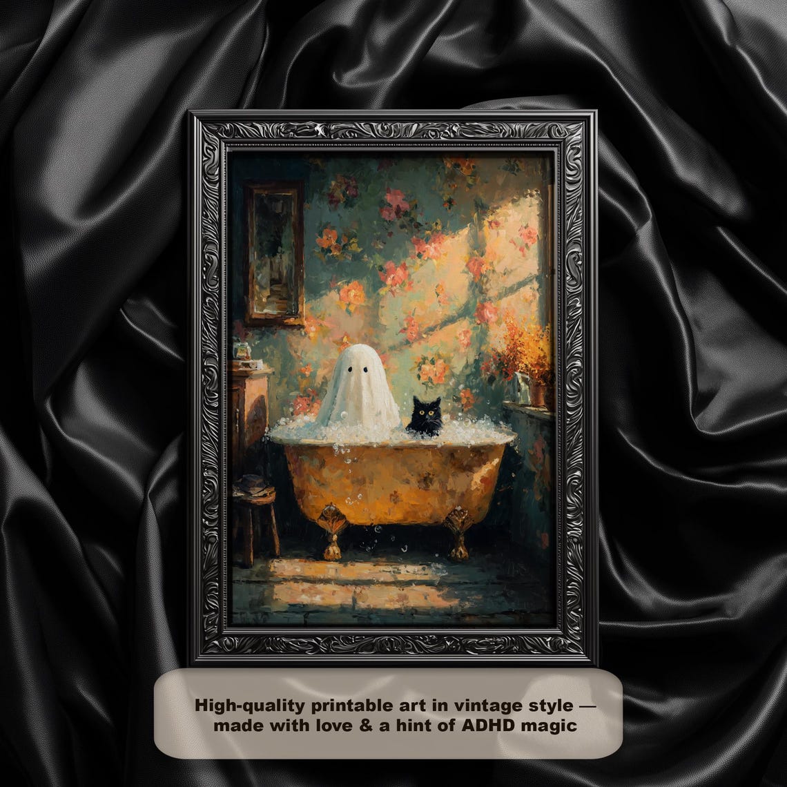 Spooky In Bathtub Art Print Halloween Bathroom Decor