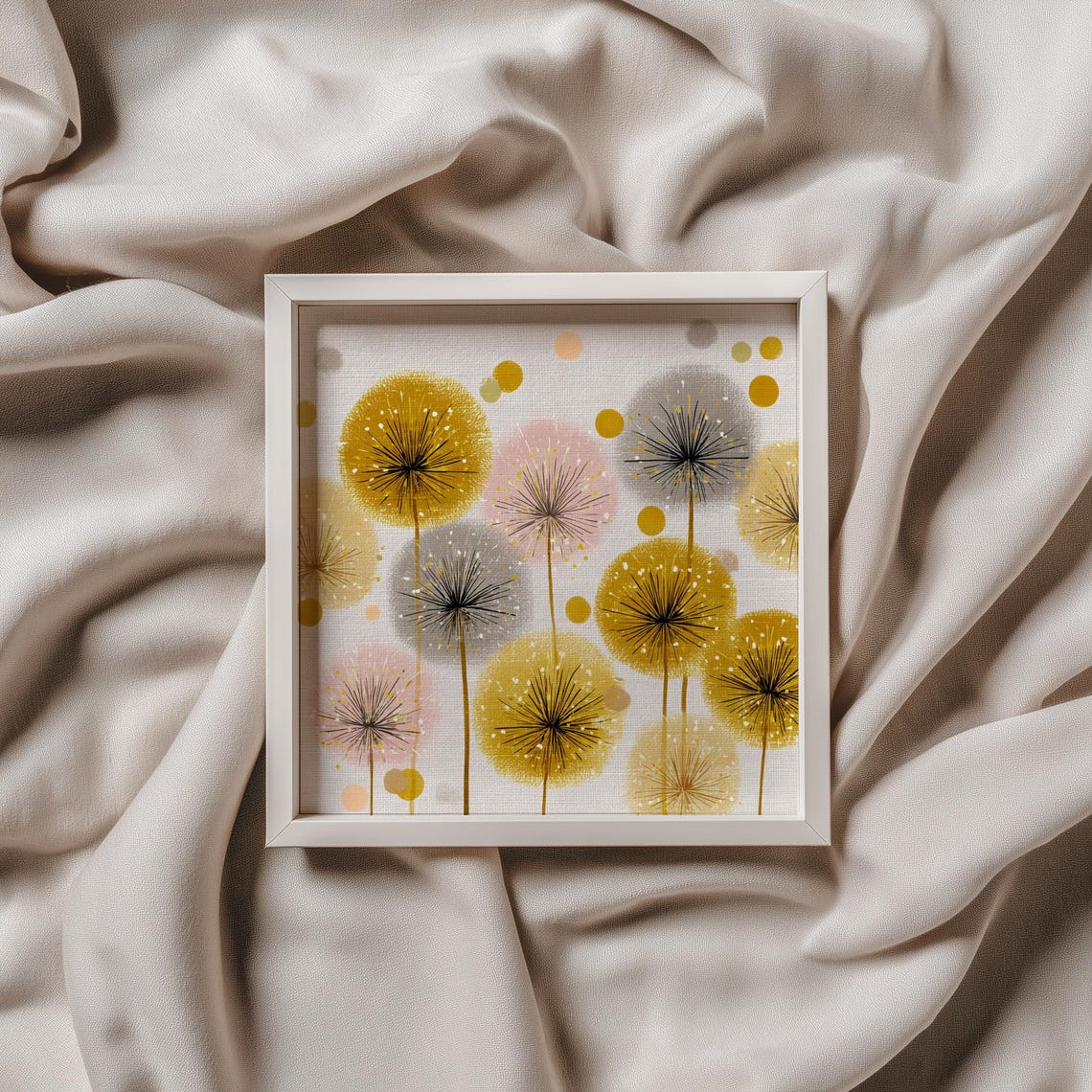 Gold Blush Dandelion Floral Botanical Modern Square Art Print