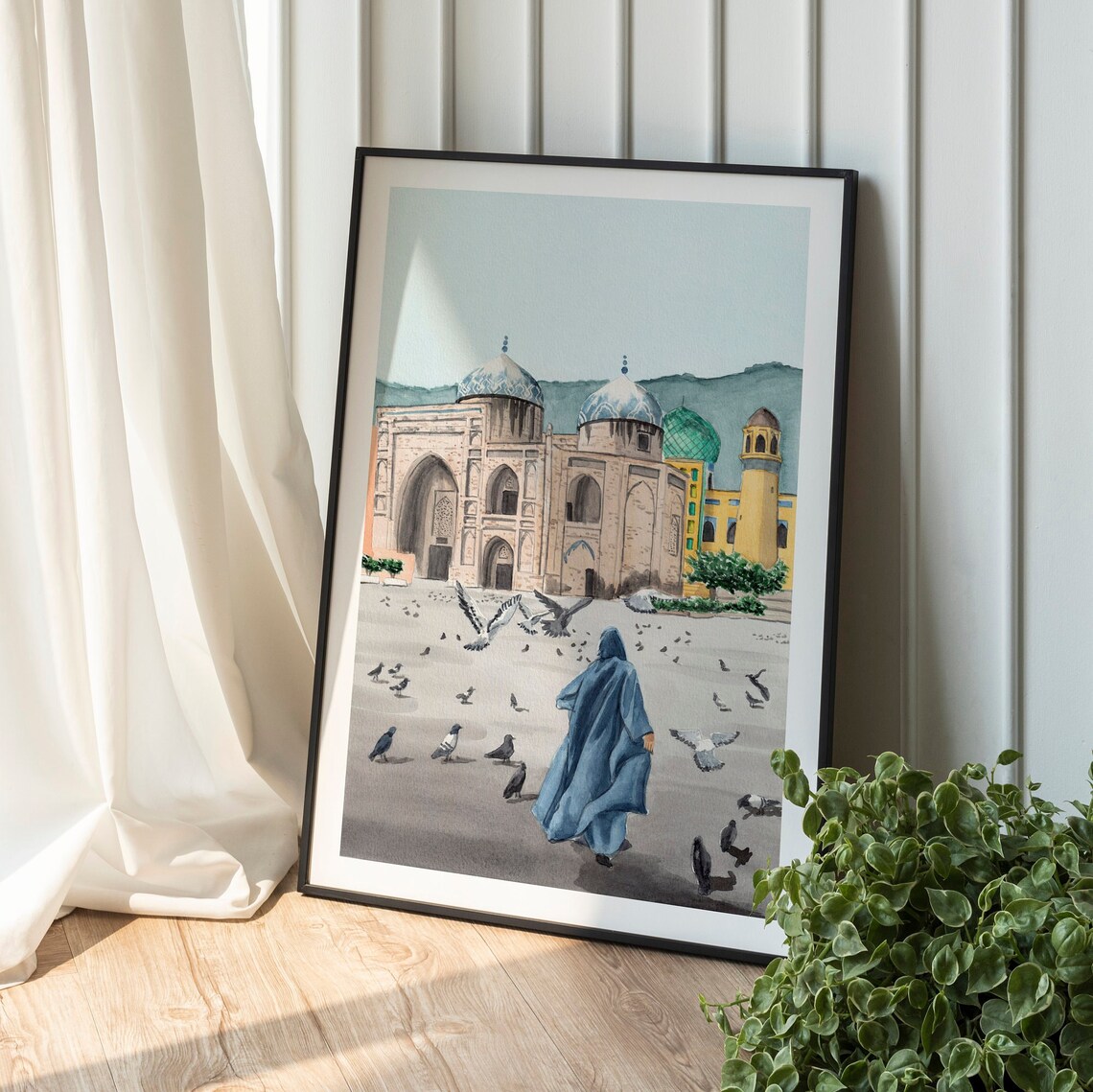 Khujand Tajikistan Historic Blue Domed Mosque Watercolor Art Poster - Image 2