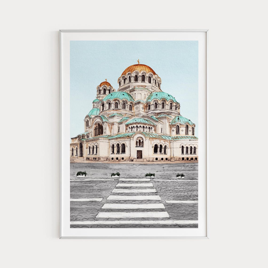 Sofia Bulgaria Alexander Nevsky Cathedral Domes Watercolor Poster