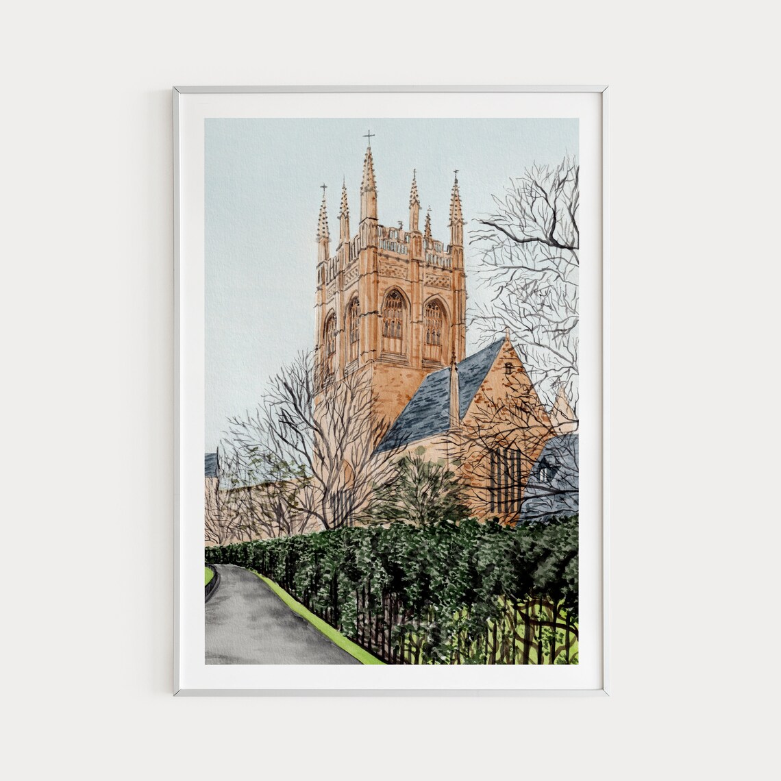 Oxford England Gothic Tower Winter College Watercolor Poster