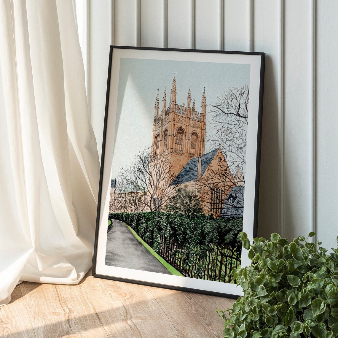 Oxford England Gothic Tower Winter College Watercolor Poster - Image 2