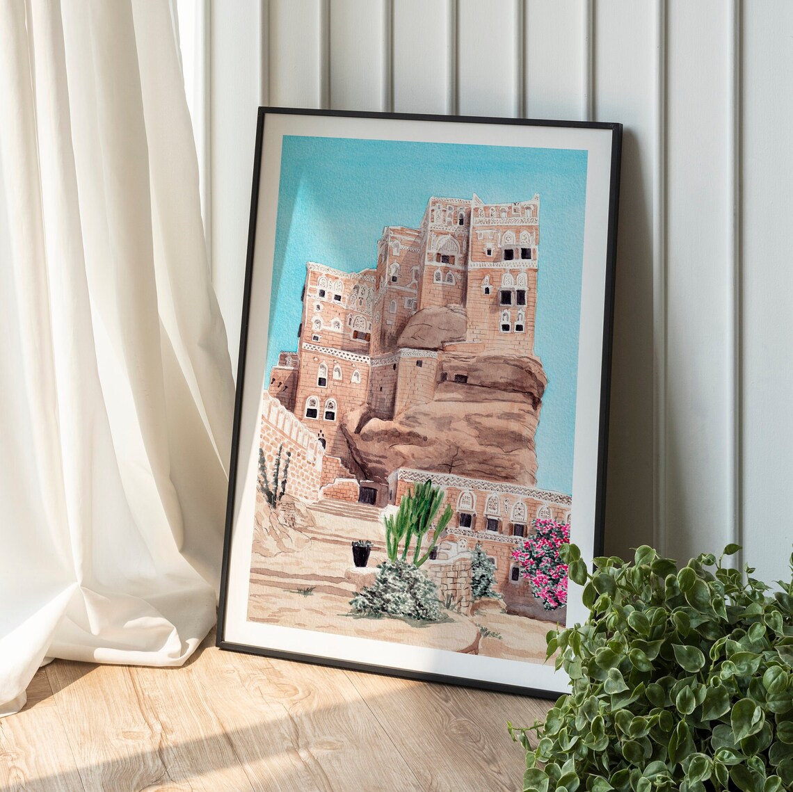 Dar Al Hajar Yemen Watercolor Travel Poster Art - Image 2