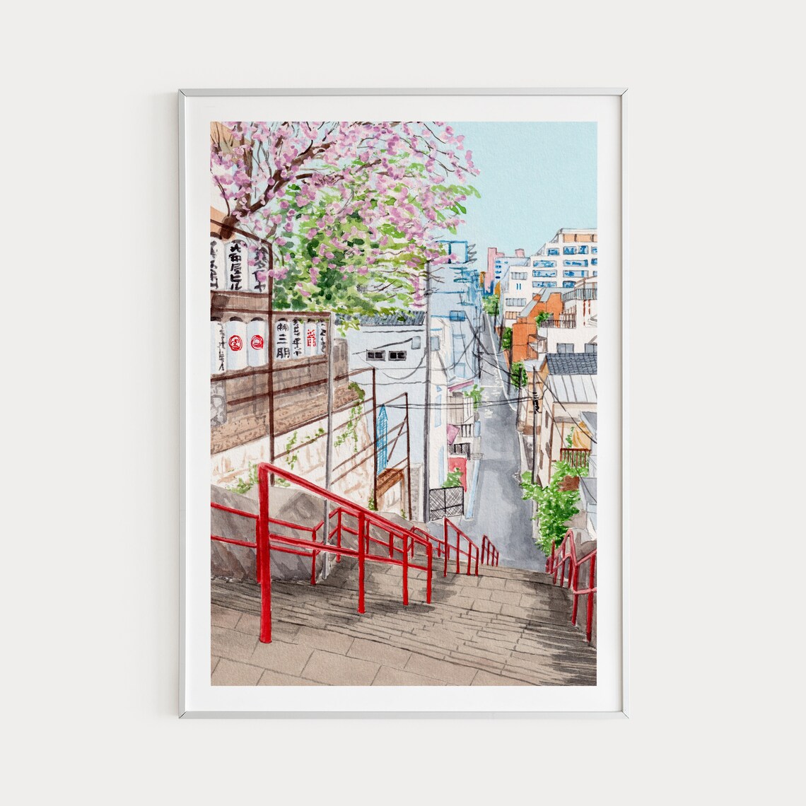 Tokyo Watercolor Cityscape Art Print, Japan Travel
