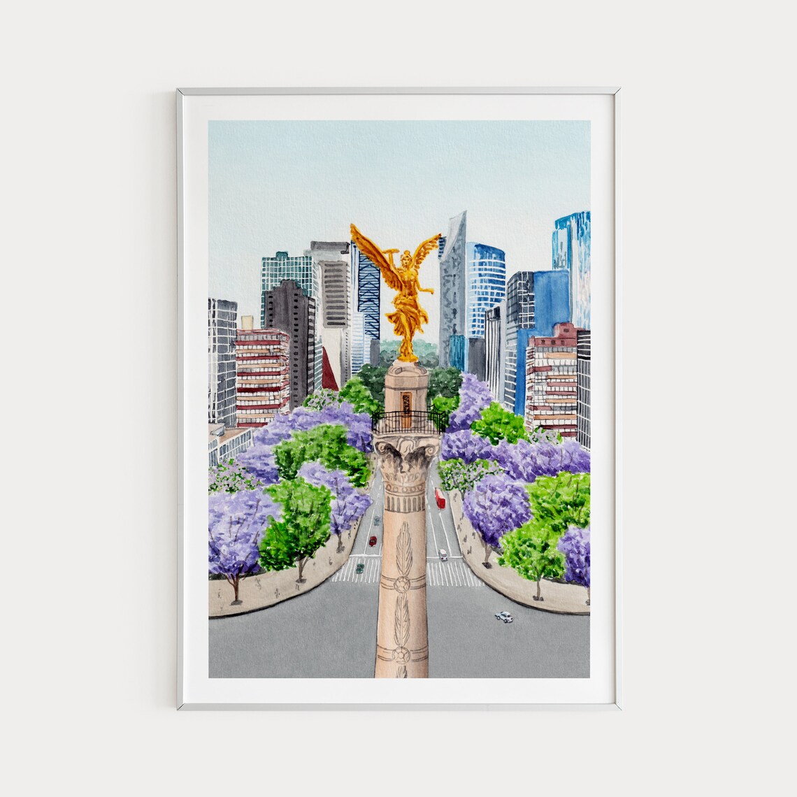 Mexico City Watercolor Art Print, Travel Cityscape