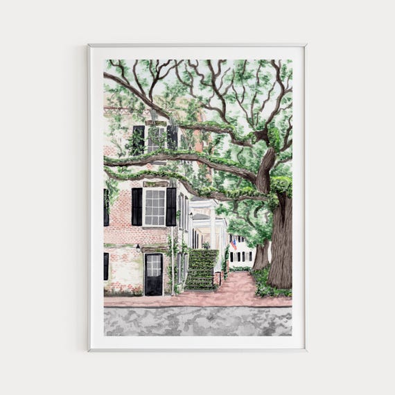 Savannah Georgia Watercolor Cityscape Art Print
