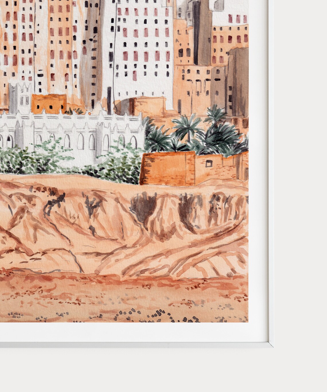 Shibam Yemen Tower Houses Desert Watercolor Cityscape Poster - Image 3